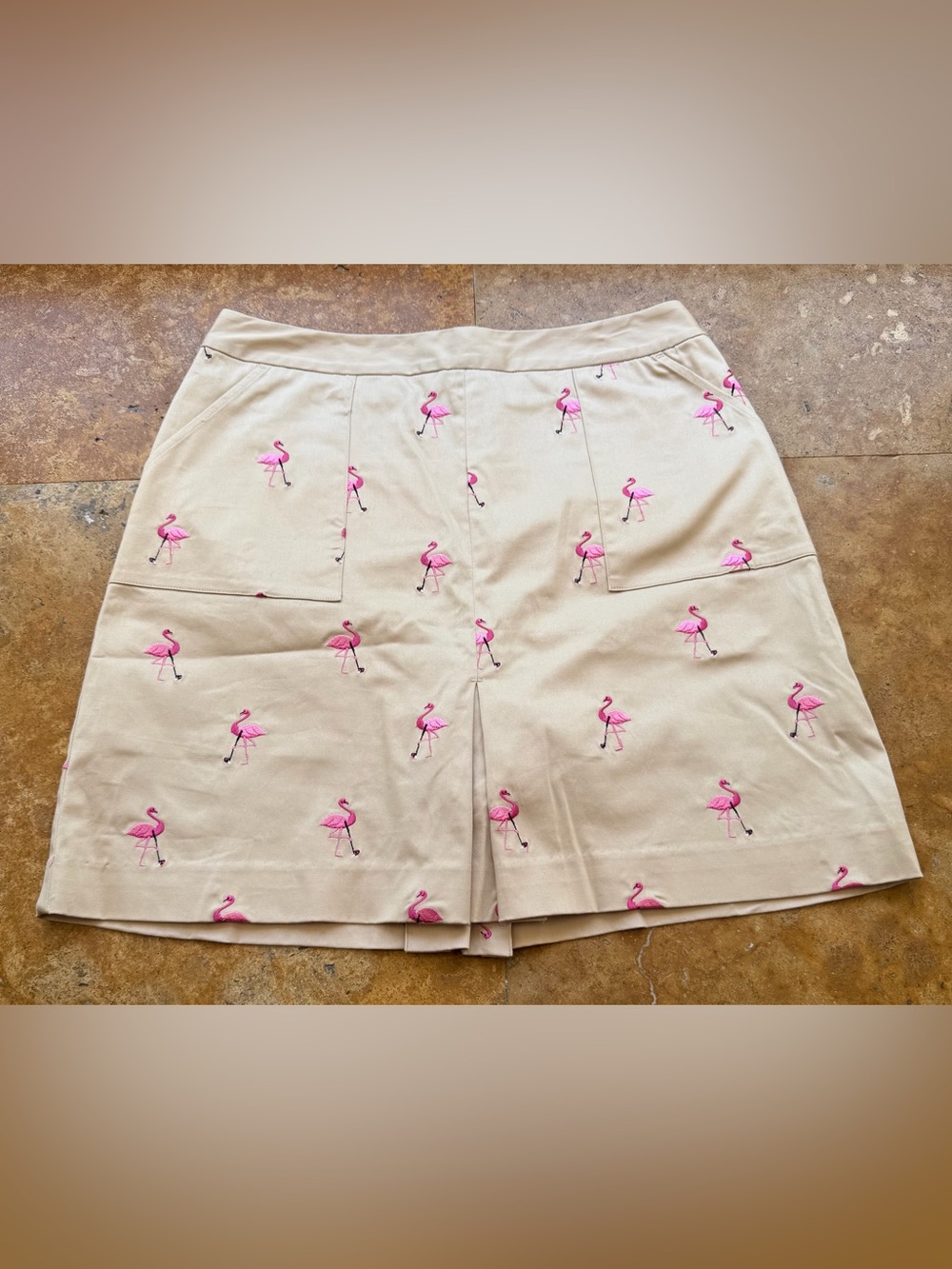 Lilly Pulitzer Embroidered Golf Pink Flamingo Khaki Skort Size 8